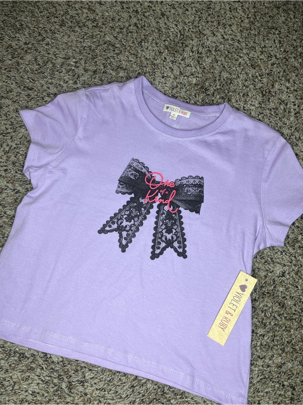 Girls' Lavender 'One of a Kind' Lace Bow Tee